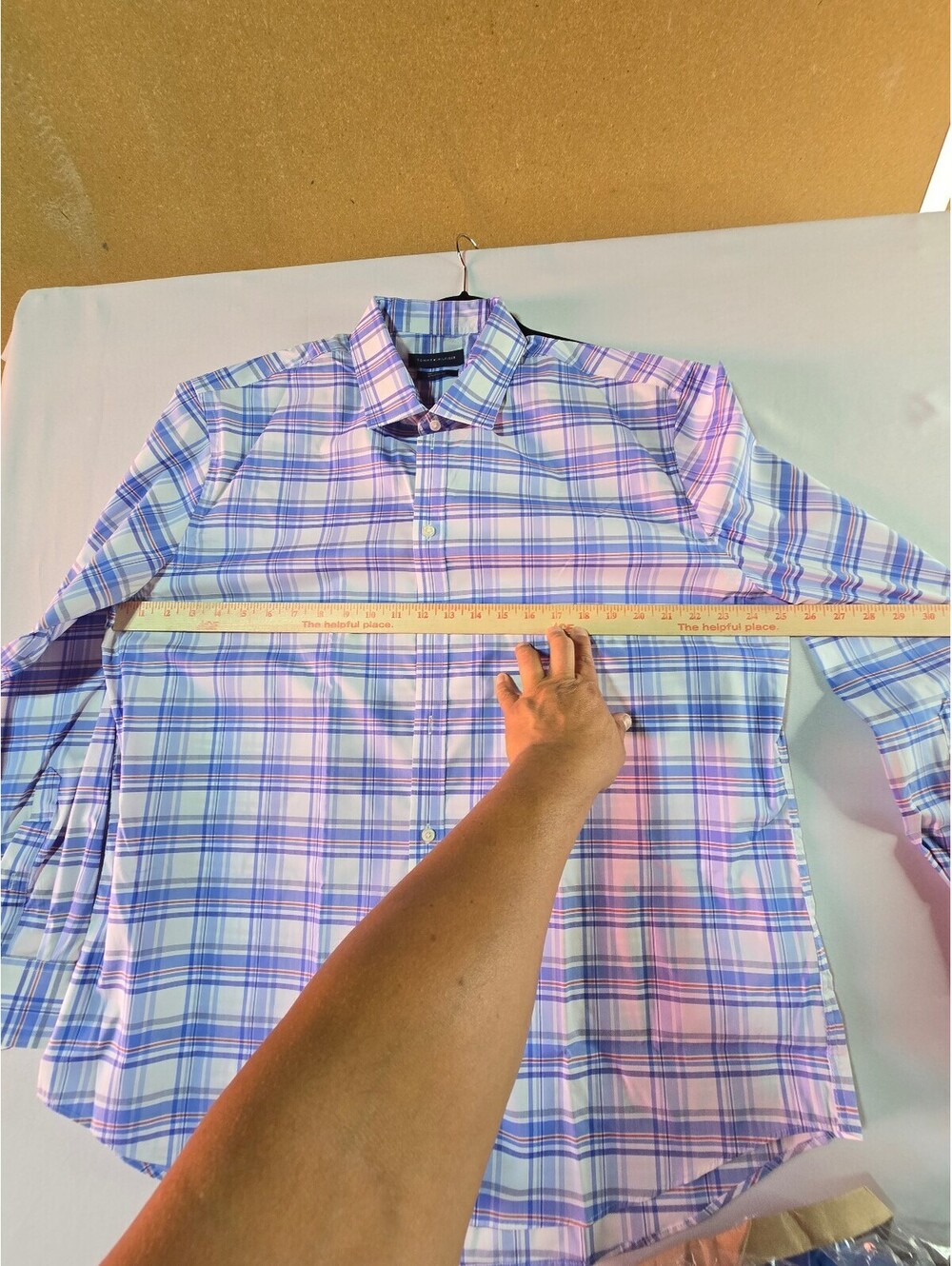 Tommy Hilfiger Flexcool Athletic Fit Men's Dress Shirt - Blue Plaid (XL)